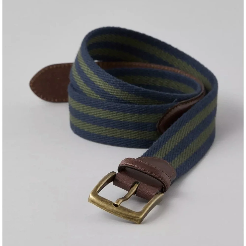 NWT American Eagle Striped Web Belt - Men's Size 30 Navy Green Preppy $29 NEW